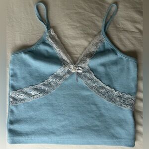 Blue and White lace tank top with bow